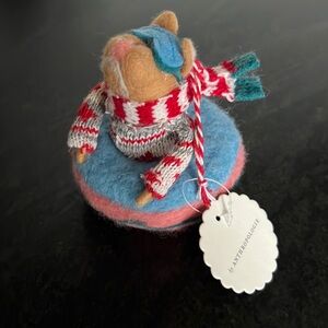 Anthropologie Alpine Snow Tubing Bulldog Felted Wool Ornament NWT